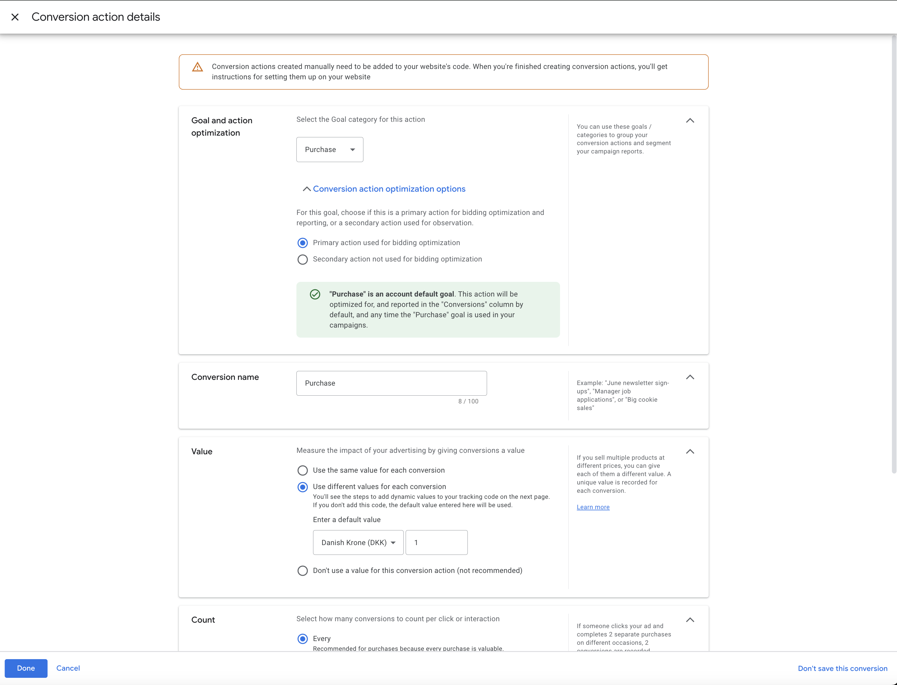 Screendump fra Google Ads