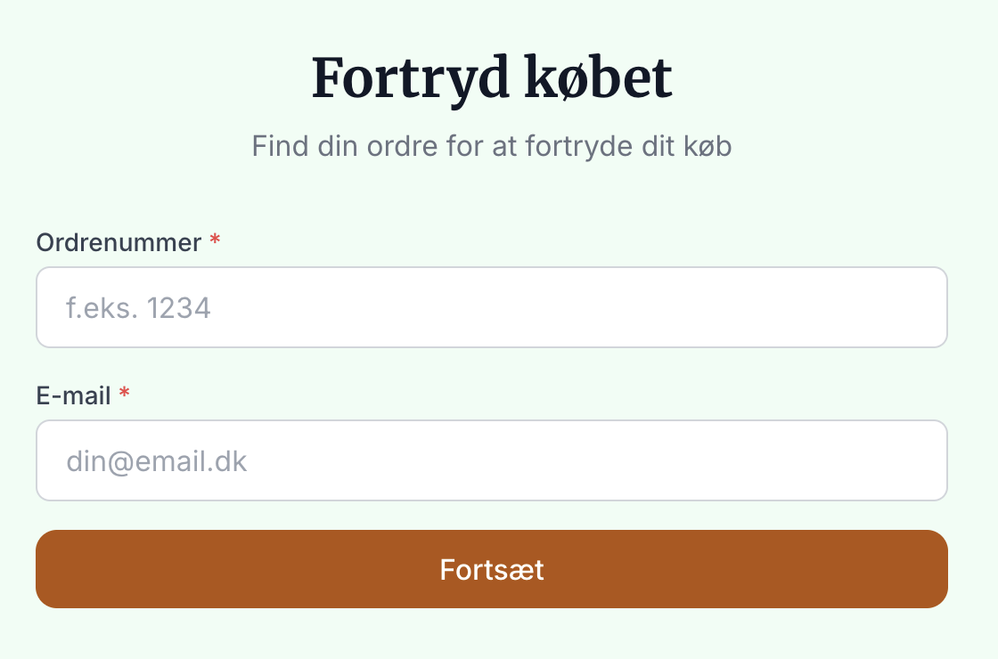 Find din ordre for at fortryde købet