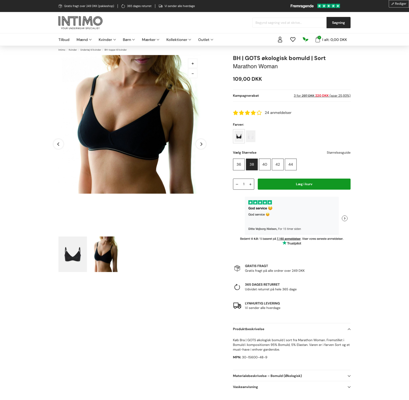 Intimo BH produktside med billeder, varianter, anmeldelser og leveringsinfo
